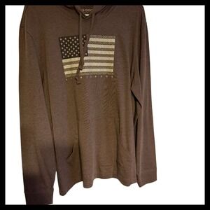 Life is Good Crusher Tee Hoodie American Flag Graphic Brown Mens Medium